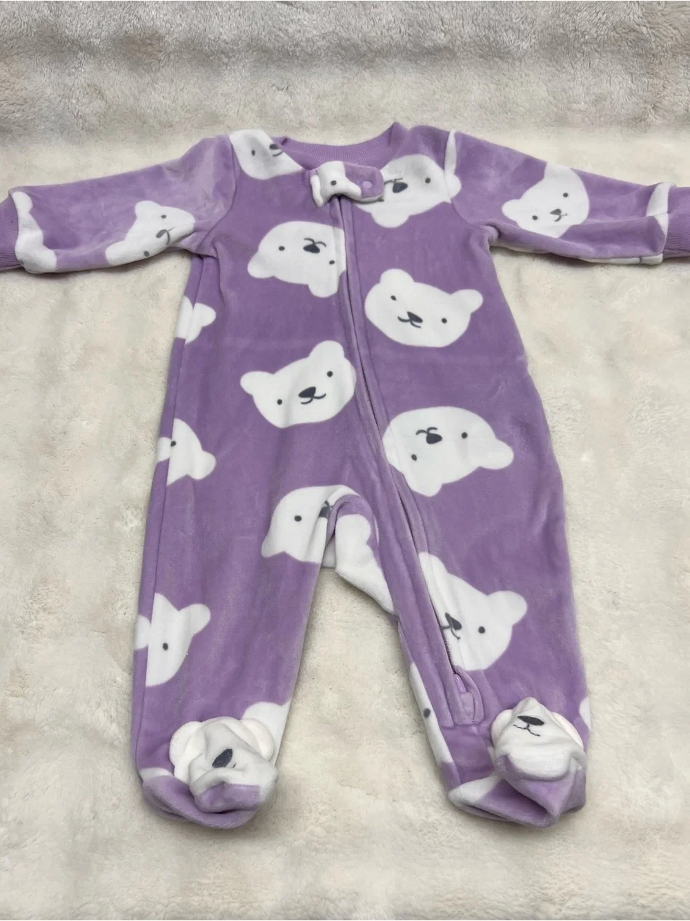 Carter's Lavender Fleece Bear Footed One-Piece